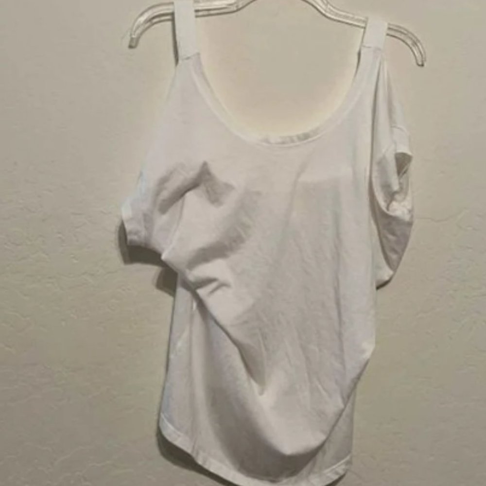 Oversize white cold shoulder tank, size medium
